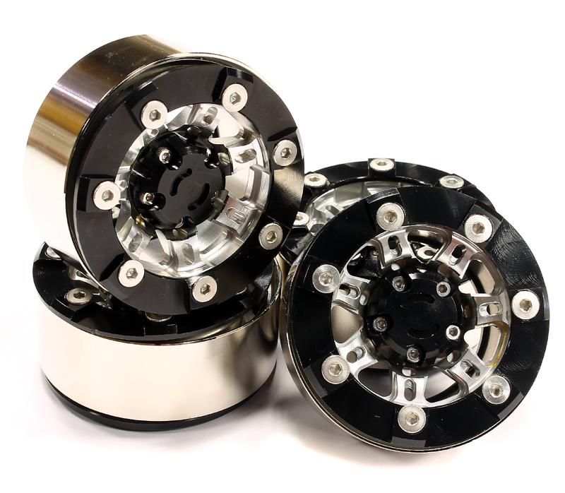 C25093BLACK High Mass 1.9 Size Alloy 7 Spoke Beadlock Wheel (4) for Scale Off-Road Crawler - Image 1