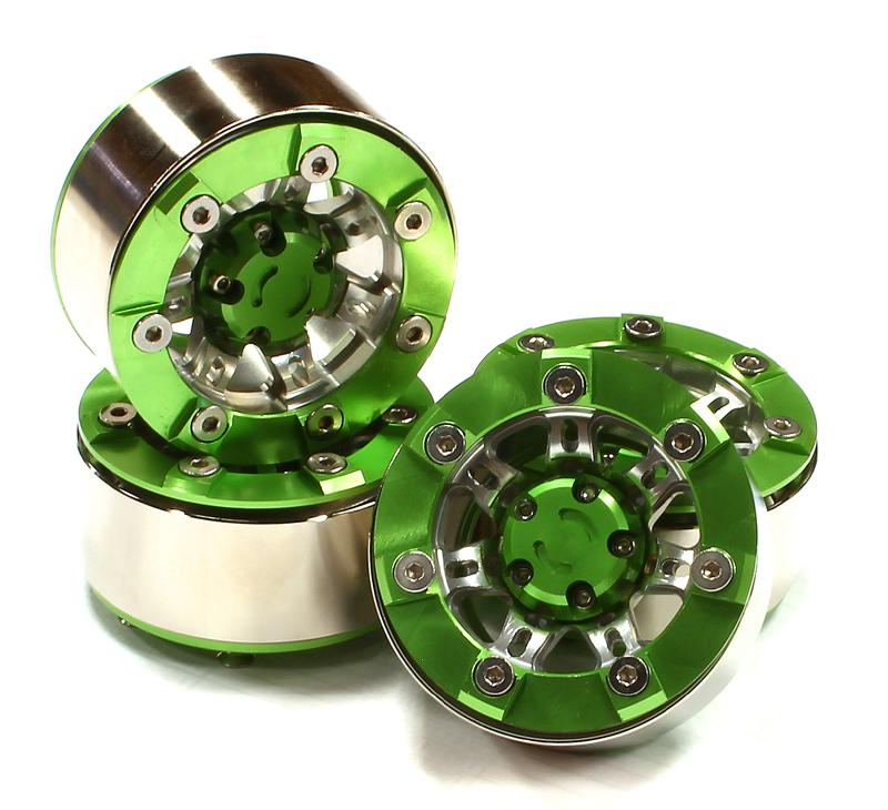 C25093GREEN High Mass 1.9 Size Alloy 7 Spoke Beadlock Wheel (4) for Scale Off-Road Crawler - Image 1