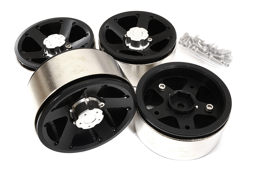 C25233BLACK High Mass 1.9 Size Alloy 5 Spoke Beadlock Wheel (4) for Scale Off-Road Crawler - Image 1