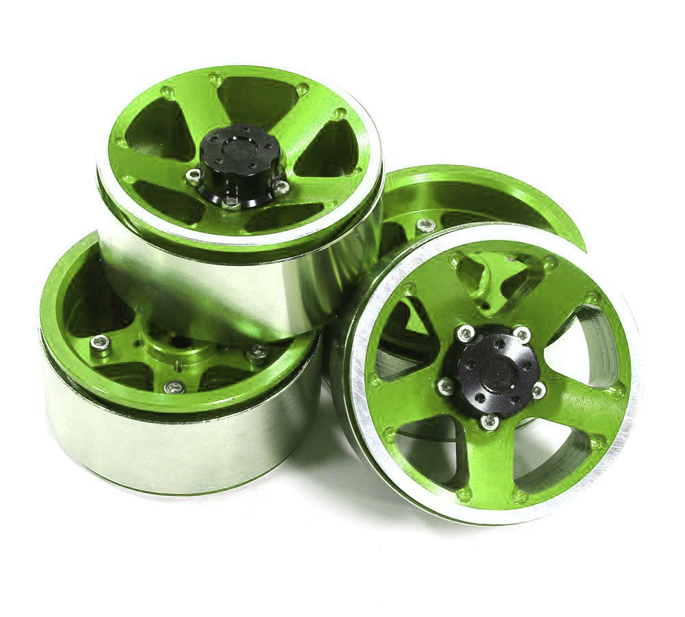 C25233GREEN High Mass 1.9 Size Alloy 5 Spoke Beadlock Wheel (4) for Scale Off-Road Crawler - Image 1