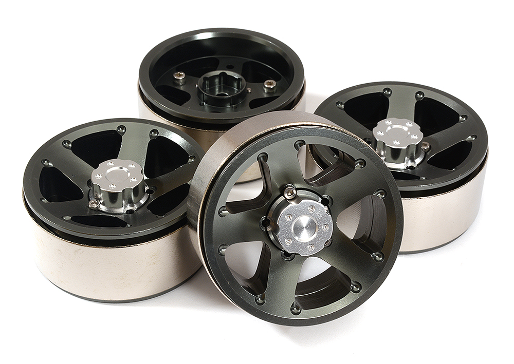 C25233GUN High Mass 1.9 Size Alloy 5 Spoke Beadlock Wheel (4) for Scale Off-Road Crawler - Image 1