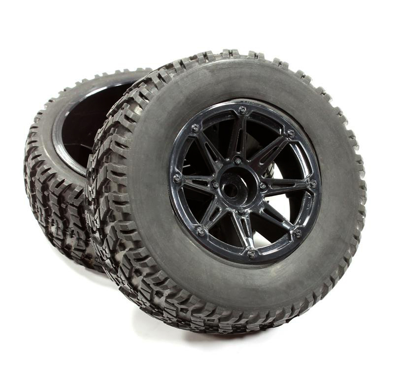 C25264BLACK All Terrain HX Tires+D8 Spoke Wheels(2)12mm Hex for 1/10 Short Course (OD=105mm) - Image 1