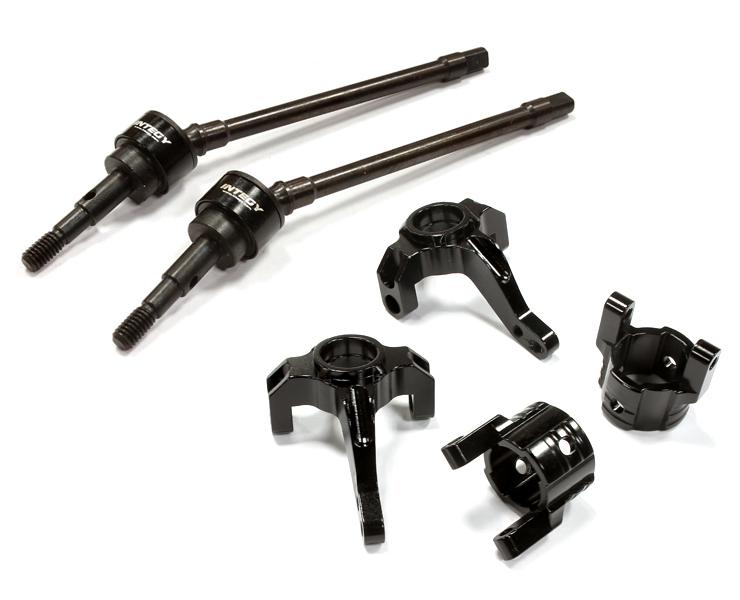 C25340BLACK Billet Steering, Caster Block & Front Shaft Set for SCX-10, Dingo, Honcho & Jeep - Image 1