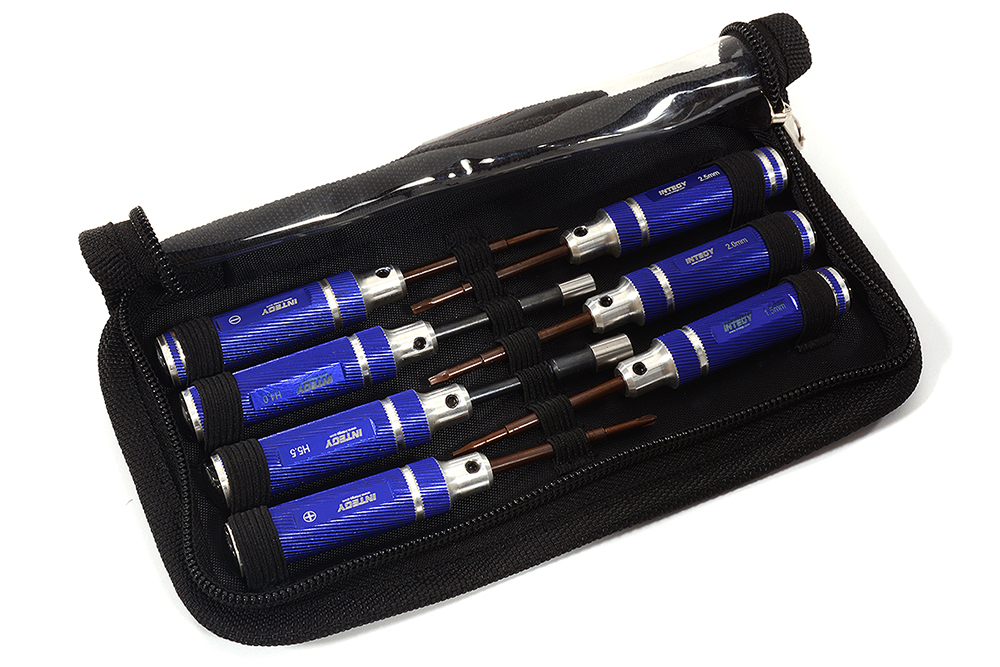 C25381BLUE 7pcs Mini Tool Set, 1.5, 2.0, 2.5mm Allen + 4.0, 5.5 Socket + Screw Driver Tips - Image 1