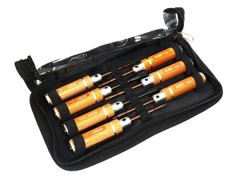 C25381ORANGE 7pcs Mini Tool Set, 1.5, 2.0, 2.5mm Allen + 4.0, 5.5 Socket + Screw Driver Tips - Image 1