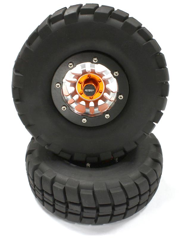 C25410ORANGE Billet Machined 6D Spoke 1.9 Size Wheel & Tire (2) for Scale Crawler (OD=106mm) - Image 1