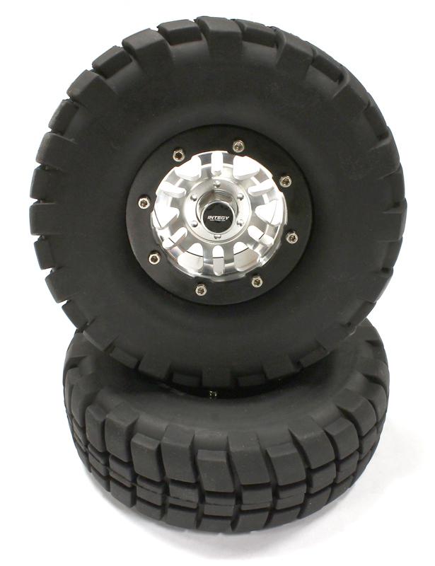 C25410SILVER Billet Machined 6D Spoke 1.9 Size Wheel & Tire (2) for Scale Crawler (OD=106mm) - Image 1