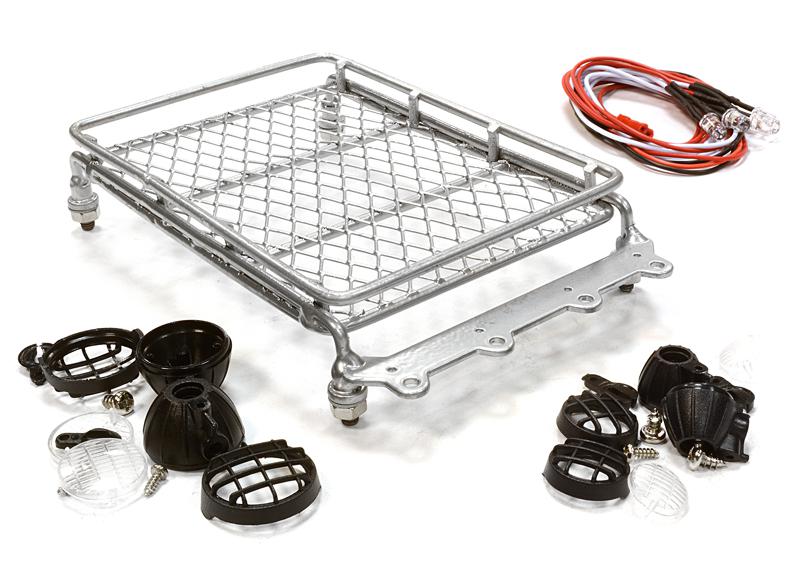 C25432SILVER V2 Realistic 1/10 Scale Metal Luggage Tray 140x85mm with 4 LED Spot Light Set - Image 1