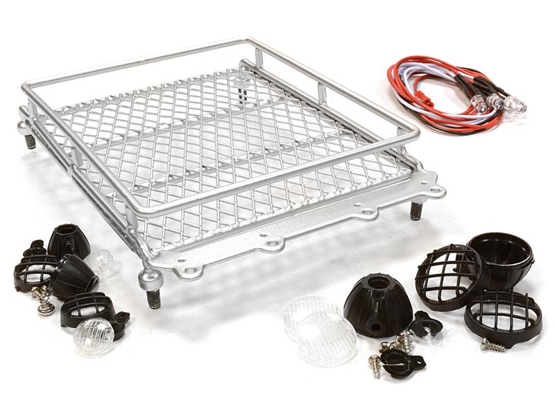 C25433SILVER V2 Realistic 1/10 Scale Metal Luggage Tray 152x105mm with 4 LED Spot Light Set - Image 1