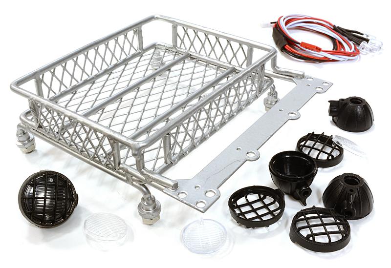 C25434SILVER V2 Realistic 1/10 Scale Metal Luggage Tray 112x106mm with 4 LED Spot Light Set - Image 1