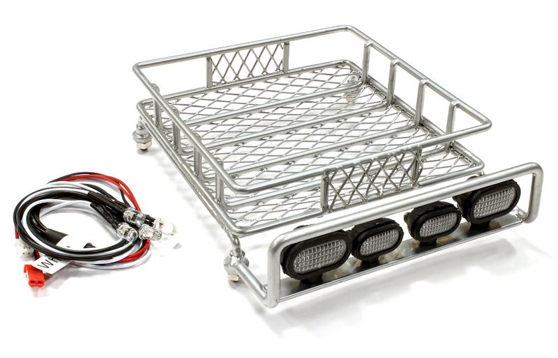 C25435SILVER Realistic 1/10 Scale Metal Luggage Tray 140x118mm with 4 LED Spot Light Set - Image 1