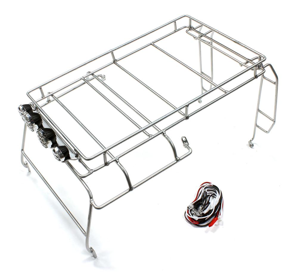 C25447SILVER Realistic Outer Steel EXO-Roll Cage w/ LED Spot Lights for 1/10 D90 Scale Body - Image 1