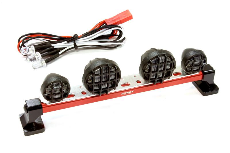 C25495RED Realistic Roof Top Spot LED (4) Light Set 124mm Wide for 1/10 Off-Road Vehicles - Image 1