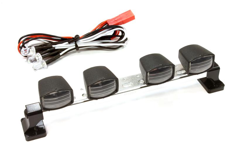C25496SILVER Realistic Roof Top Spot LED (4) Light Set 124mm Wide for 1/10 Off-Road Vehicles - Image 1