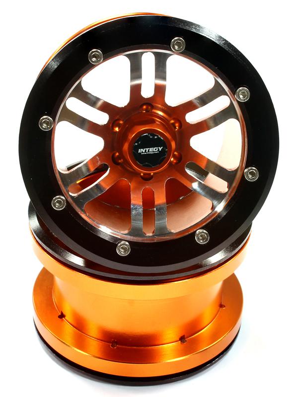 C25507ORANGE Billet Machined D6Type Spoke Off-Road 2.2 Size Wheel Set (2) for Rock Crawler - Image 1