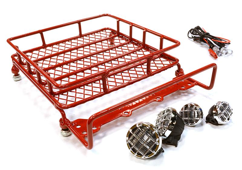 C25607RED V2 Realistic 1/10 Scale Metal Luggage Tray 144x116mm with 4 LED Spot Light Set - Image 1