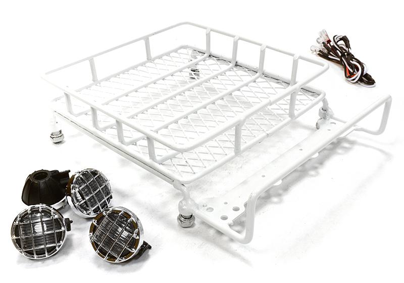 C25608WHITE V3 Realistic 1/10 Scale Metal Luggage Tray 144x116mm with 4 LED Spot Light Set - Image 1