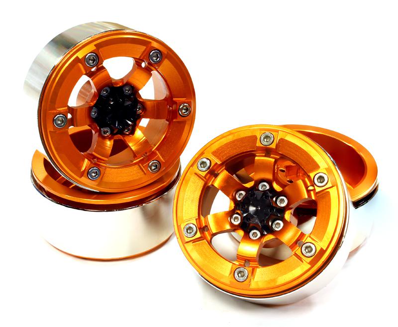 C25618ORANGE 1.9 Size Billet Machined Alloy 6 Spoke Wheel(4) High Mass Type for Scale Crawler - Image 1