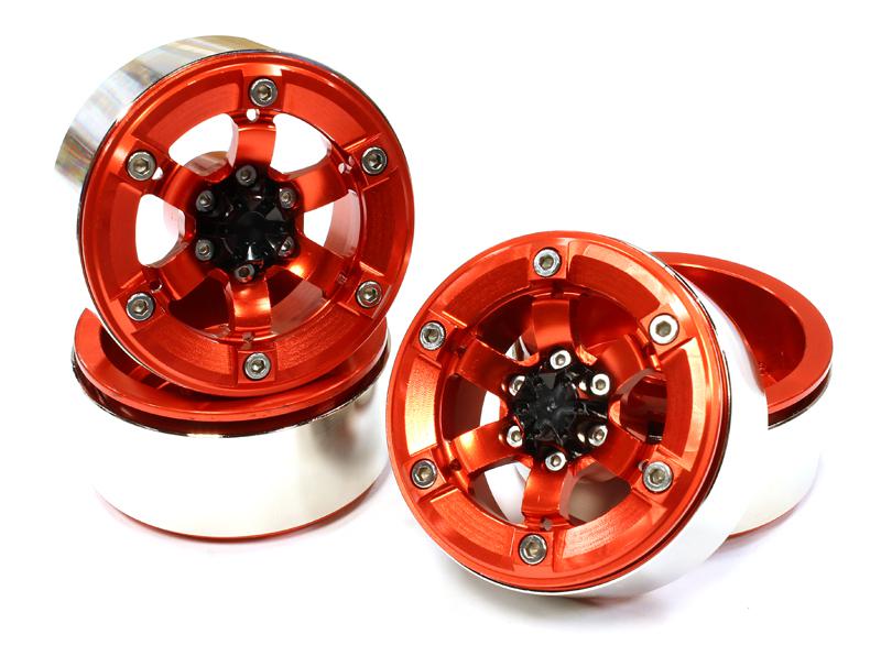 C25618RED 1.9 Size Billet Machined Alloy 6 Spoke Wheel(4) High Mass Type for Scale Crawler - Image 1