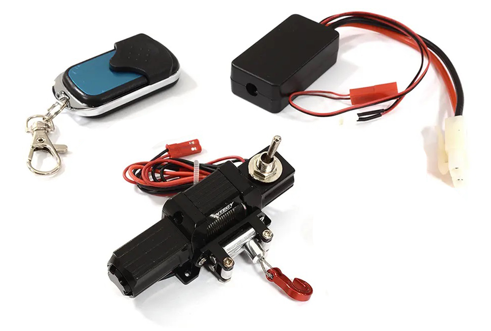 C25622BLACK Billet Machined T8 Realistic Mega Winch w/ Remote for Scale Crawler 1/10 Size - Image 1