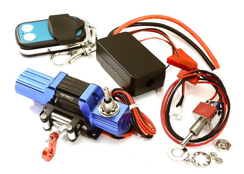 C25622BLUE Billet Machined T8 Realistic Mega Winch w/ Remote for Scale Crawler 1/10 Size - Image 1