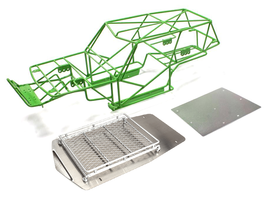 C25668SILVERGREEN Realistic T2 Steel Roll Cage Body w/ Luggage Tray for Axial Wraith 2.2 - Image 1