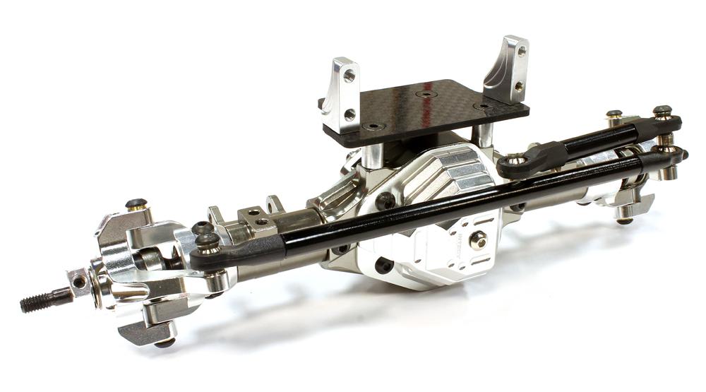 C25699GUNSILVER Complete Billet Machined T4 Front Axle for SCX-10, Dingo, Honcho & Jeep - Image 1