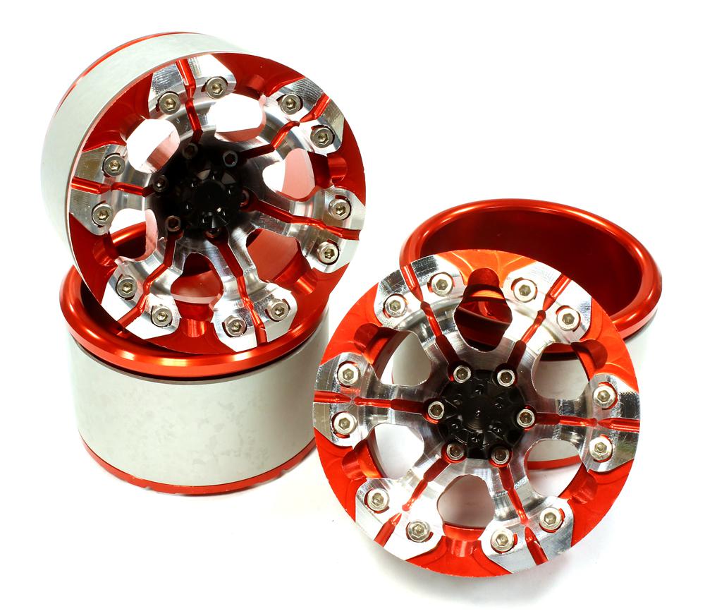 C25706RED High Mass 2.2 Size Alloy XD6 Spoke Beadlock Wheel (4) for Scale Off-Road Crawler - Image 1