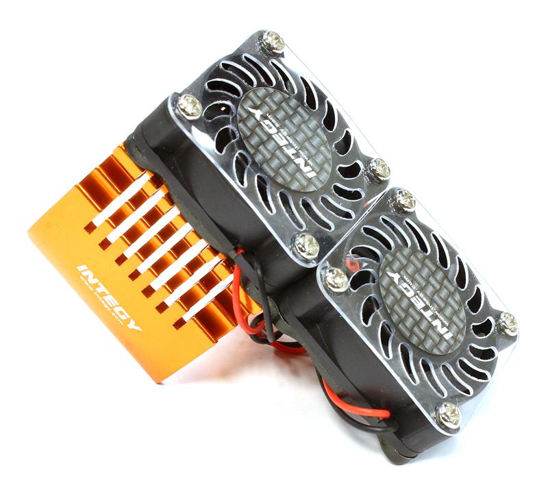 C25728ORANGE Twin 40x40mm HS Cooling Fan+Heatsink Mount for 40mm O.D. Motor - Image 1