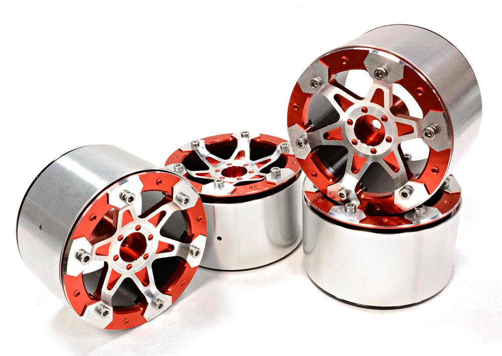 C25825RED Billet Machined High Mass 6 Spoke 2.2 Size Wheel for 1/10 Rock Crawler - Image 1