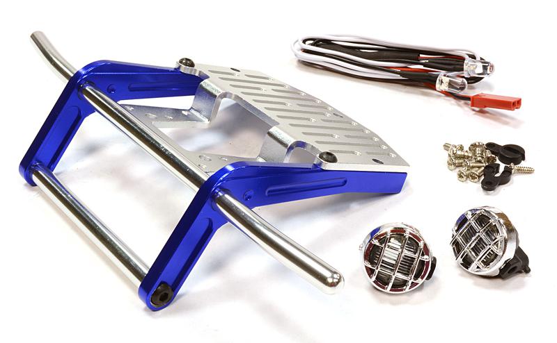 C25990BLUE Billet Machined Front Bumper w/ LED Light for Tamiya Scale Off-Road CC01 - Image 1