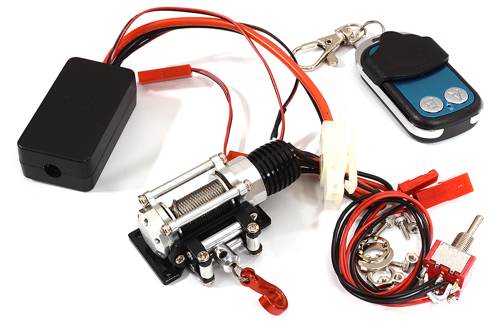 C26046SILVER Billet Machined T12 Realistic High Torque Winch w/ Remote for Scale Crawler 1/10 - Image 1