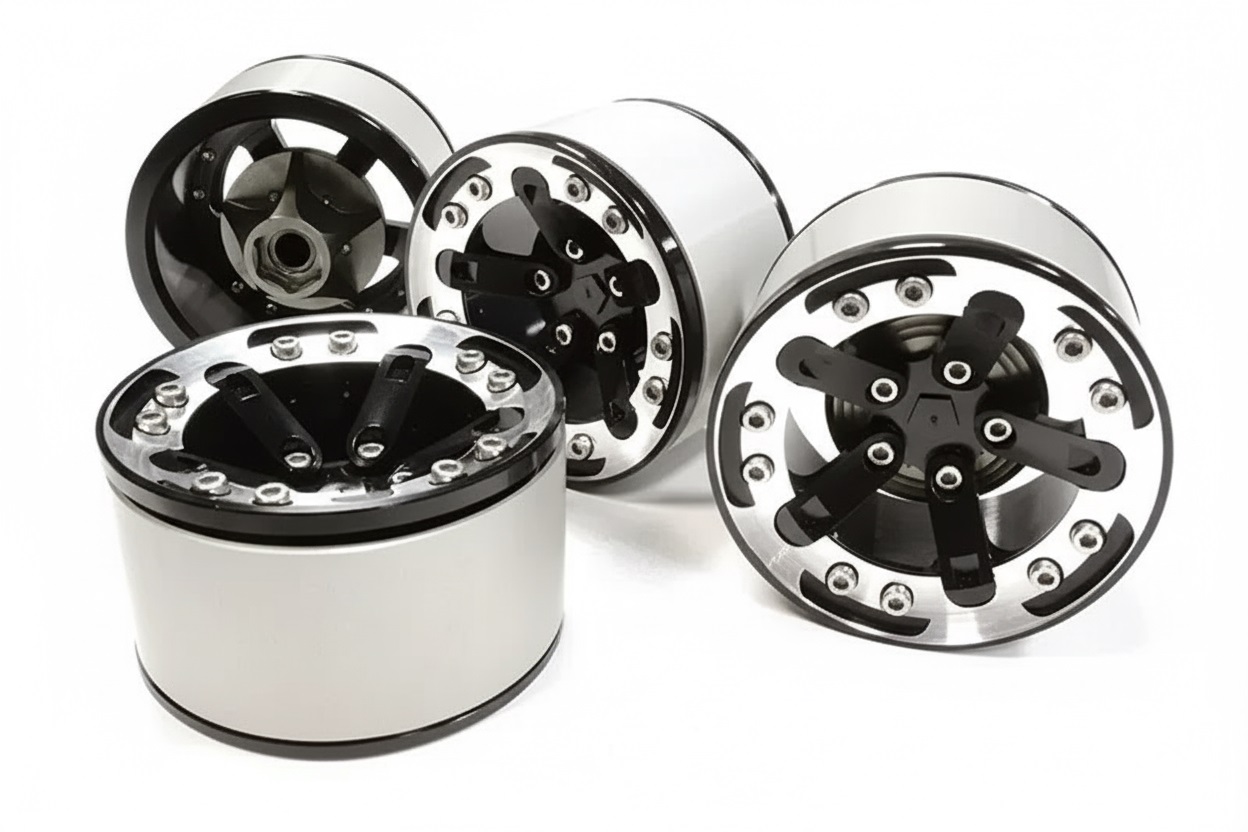 C26131BLACK High Mass 2.2 Size Alloy XV5 Spoke Beadlock Wheel (4) for Scale Off-Road Crawler - Image 1