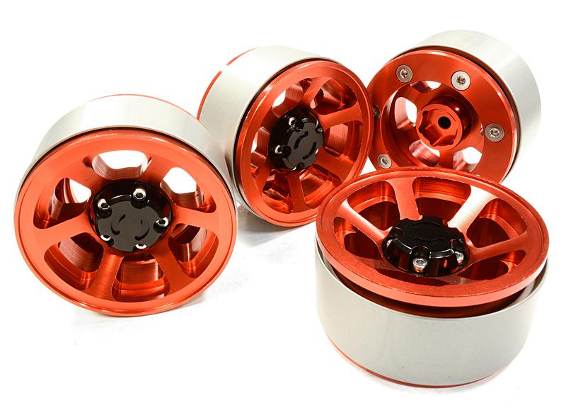 C26132RED 1.9 Size Billet Machined Alloy 6 Spoke Wheel(4) High Mass Type for Scale Crawler - Image 1
