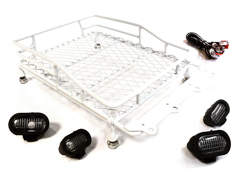 C26158WHITE Realistic 1/10 Scale Metal Luggage Tray 147x106mm with 4 LED Spot Light Set - Image 1