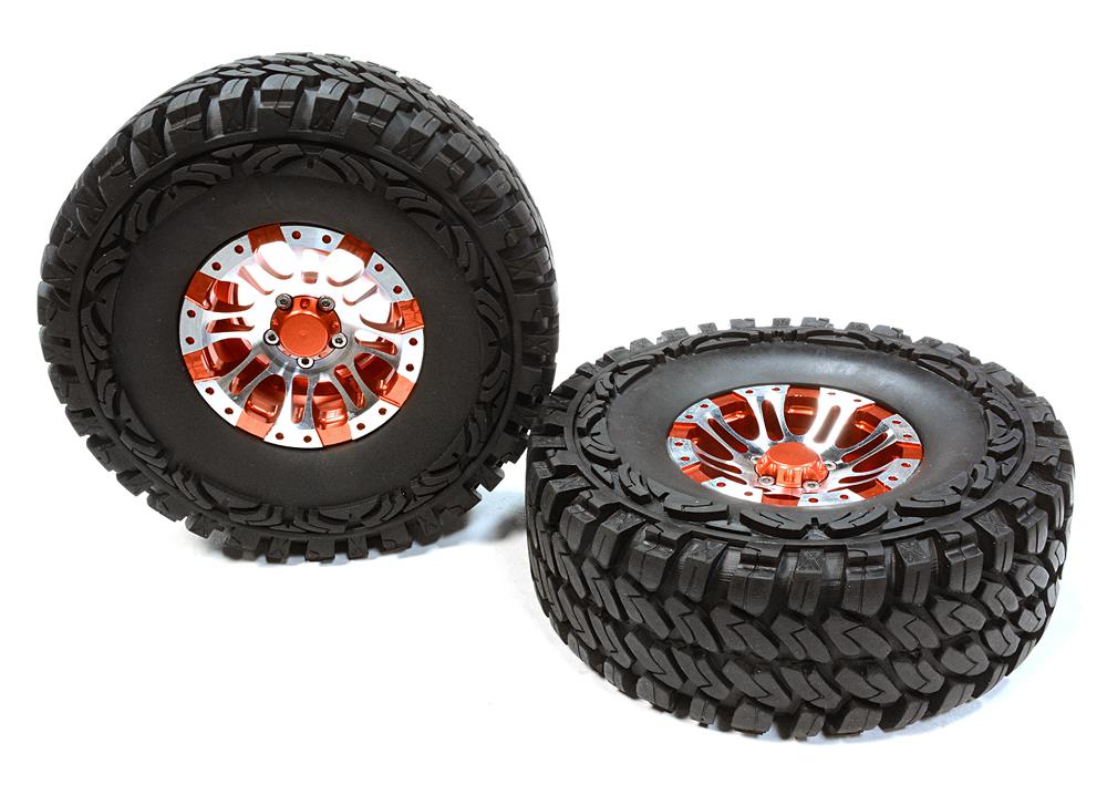 C26168RED Billet Machined 8 Spoke DT 1.9 Wheel & Tire (2) for Scale Crawler (O.D.=113mm) - Image 1