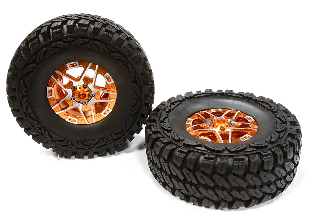 C26169ORANGE Billet Machined 5 Spoke DA 1.9 Wheel & Tire (2) for Scale Crawler (O.D.=113mm) - Image 1