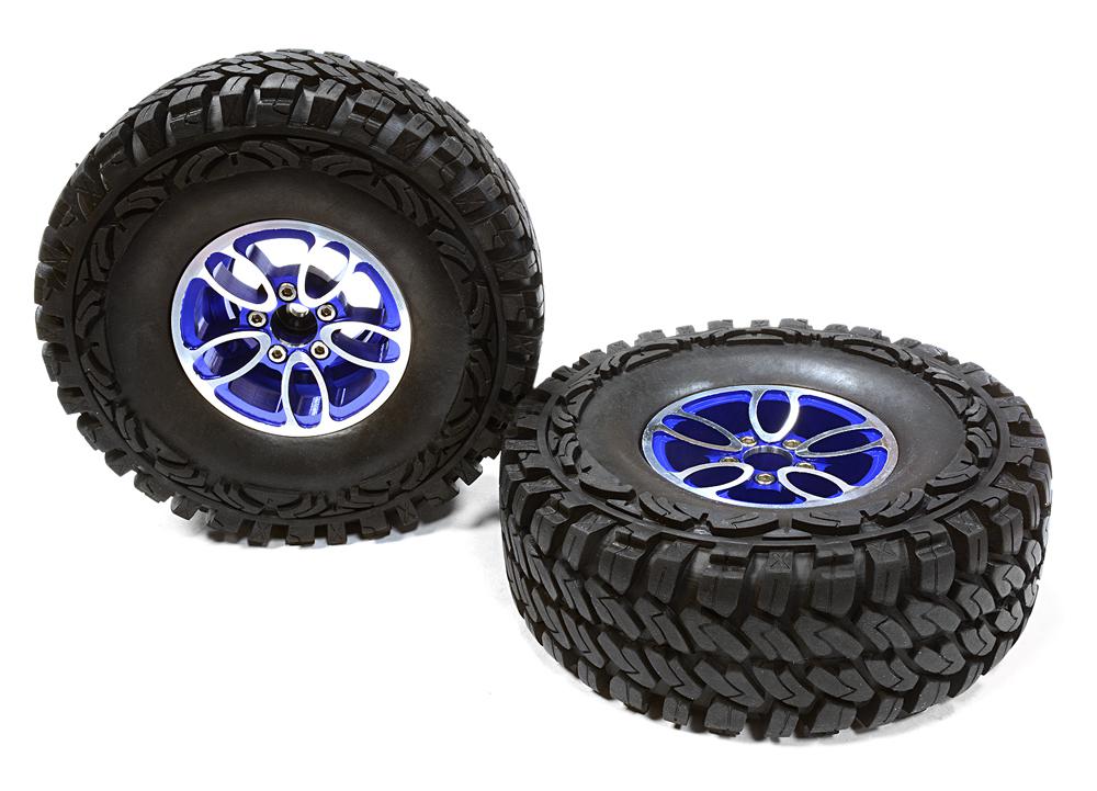 C26170BLUE Billet Machined 5 Spoke DU 1.9 Wheel & Tire(2) for 1/10 Scale Crawler O.D.=113mm - Image 1