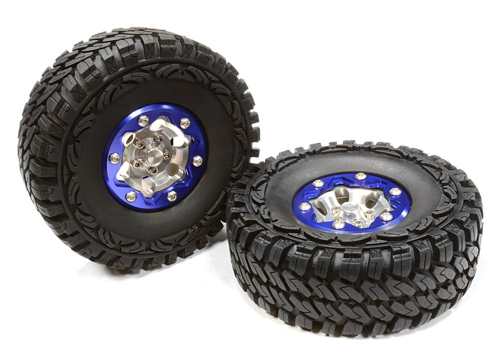 C26174BLUE Billet Machined 6H Spoke ST 1.9 Wheel & Tire (2) for Scale Crawler (O.D.=113mm) - Image 1