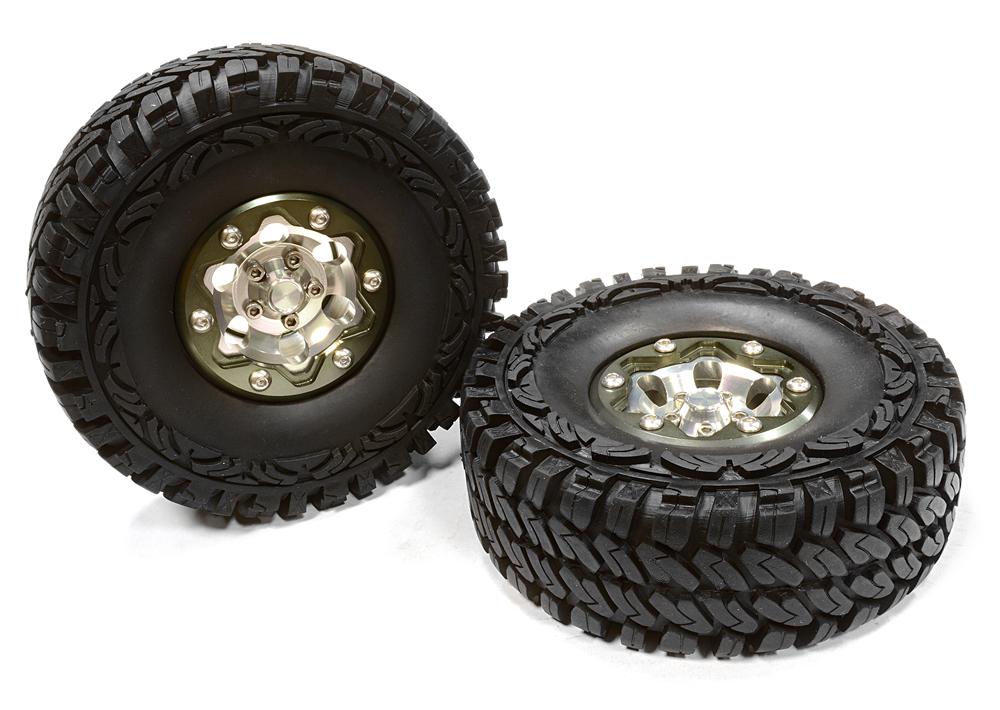 C26174GUN Billet Machined 6H Spoke ST 1.9 Wheel & Tire (2) for Scale Crawler (O.D.=113mm) - Image 1