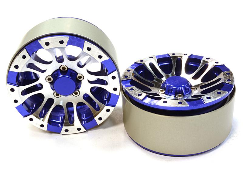 C26177BLUE Billet Machined 8 Spoke Type DT Off-Road 1.9 Size Wheel (2) for Scale Crawler - Image 1