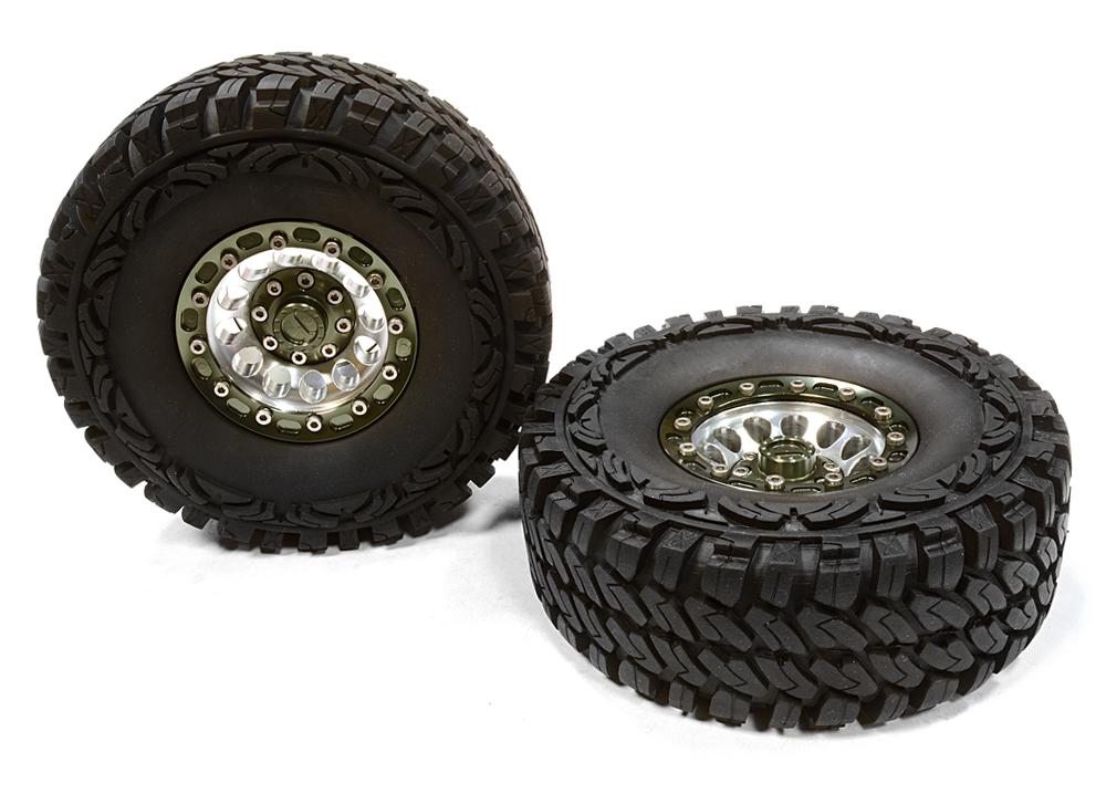 C26179GUN High Mass Billet 12H Spoke OZ 1.9 Wheel & Tire(2) for Scale Crawler (O.D.=113mm) - Image 1