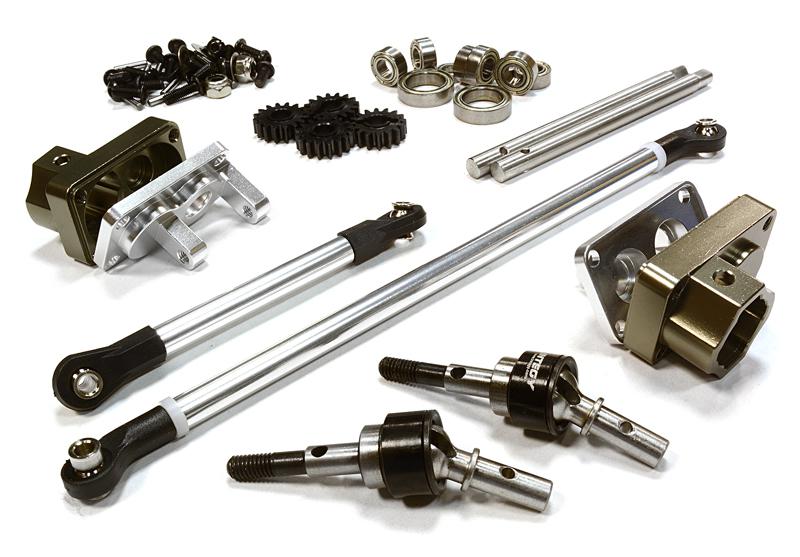 C26180SILVER Billet Machined Hi-Lift Gearbox Front Conversion for SCX-10, Dingo, Honcho, Jeep - Image 1