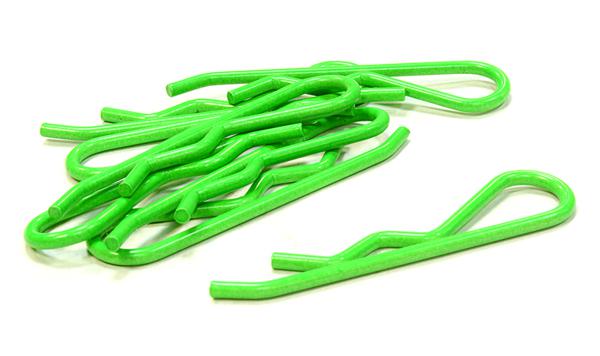 C26257GREEN Florescent Color Bent-Up Body Clips (8) for 1/5 & 1/4 Size Vehicles(LxW=46x11mm) - Image 1