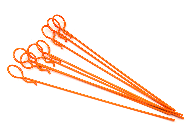 C26260ORANGE Orange Color Bent-Up Body Clips (8) for 1/10 RC Cars & Trucks (LxW=122x13mm) - Image 1