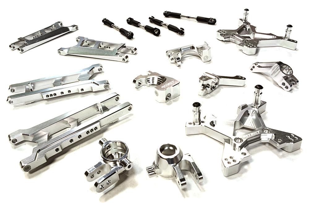 C26319SILVER Silver Billet Machined Suspension Upgrade Kit for 1/10 Stampede 4X4 & Slash 4X4 - Image 1