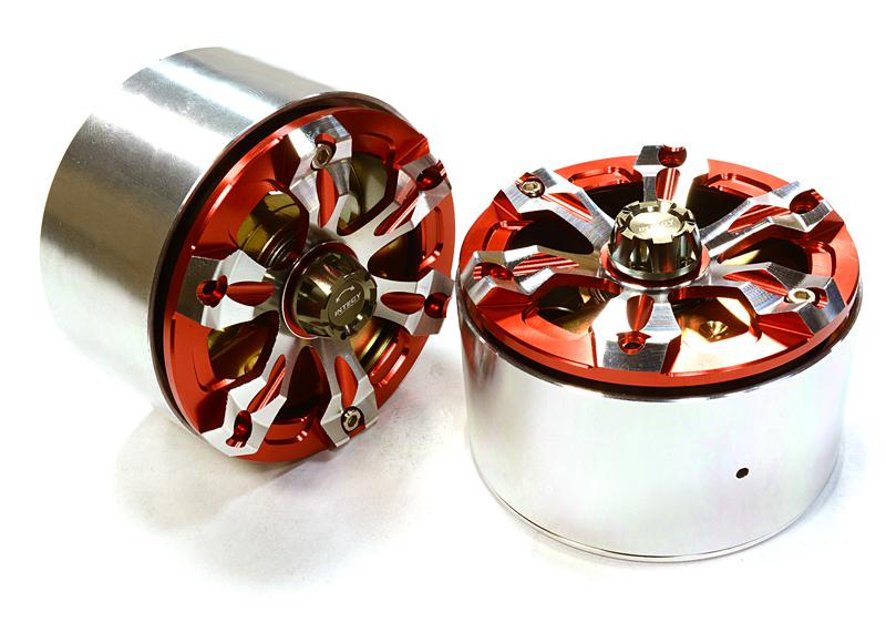 C26358RED Billet Machined 6 Spoke LCG Weighted Wheel (2) for 1/10 Scale 2.2 Crawler Truck - Image 1