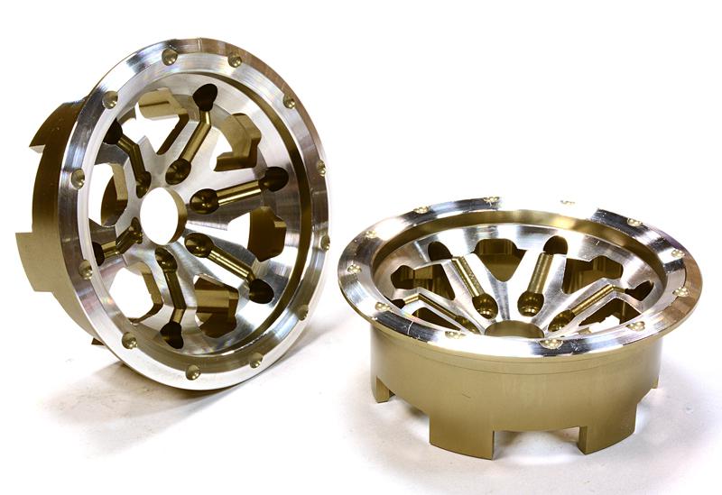C26372BRONZE Billet Machined 6 Spoke Outside Half Wheel (2) for 1/10 Axial Yeti Rock Racer - Image 1