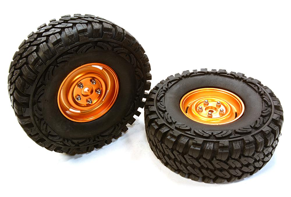 C26376ORANGE Composite 4L Type 1.9 Size Wheel & Tire (2) for 1/10 Scale Crawler (O.D.=113mm) - Image 1