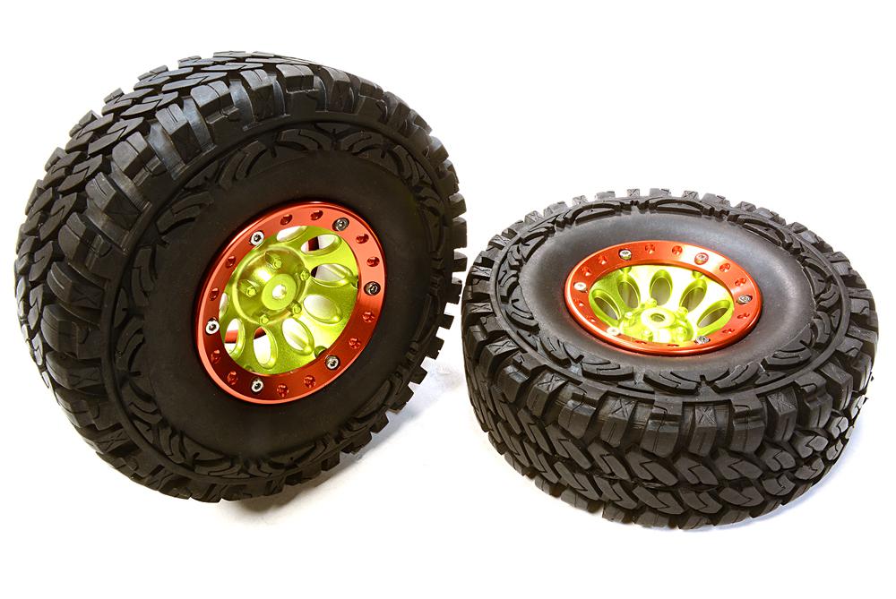 C26379GREENRED 10H Composite 1.9 Wheel w/ Alloy Ring & Tire (2) for Scale Crawler (O.D.=113mm) - Image 1